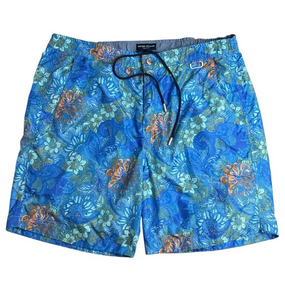 Peter Millar Collection Mens Large Blue Floral 7" Inseam Swin Trunks - Picture 1 of 9
